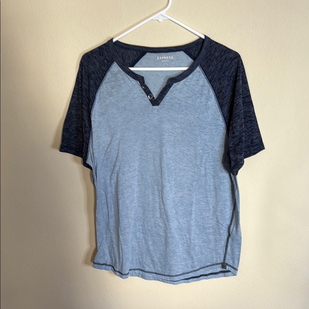 Express Blue and Navy Henley T-Shirt